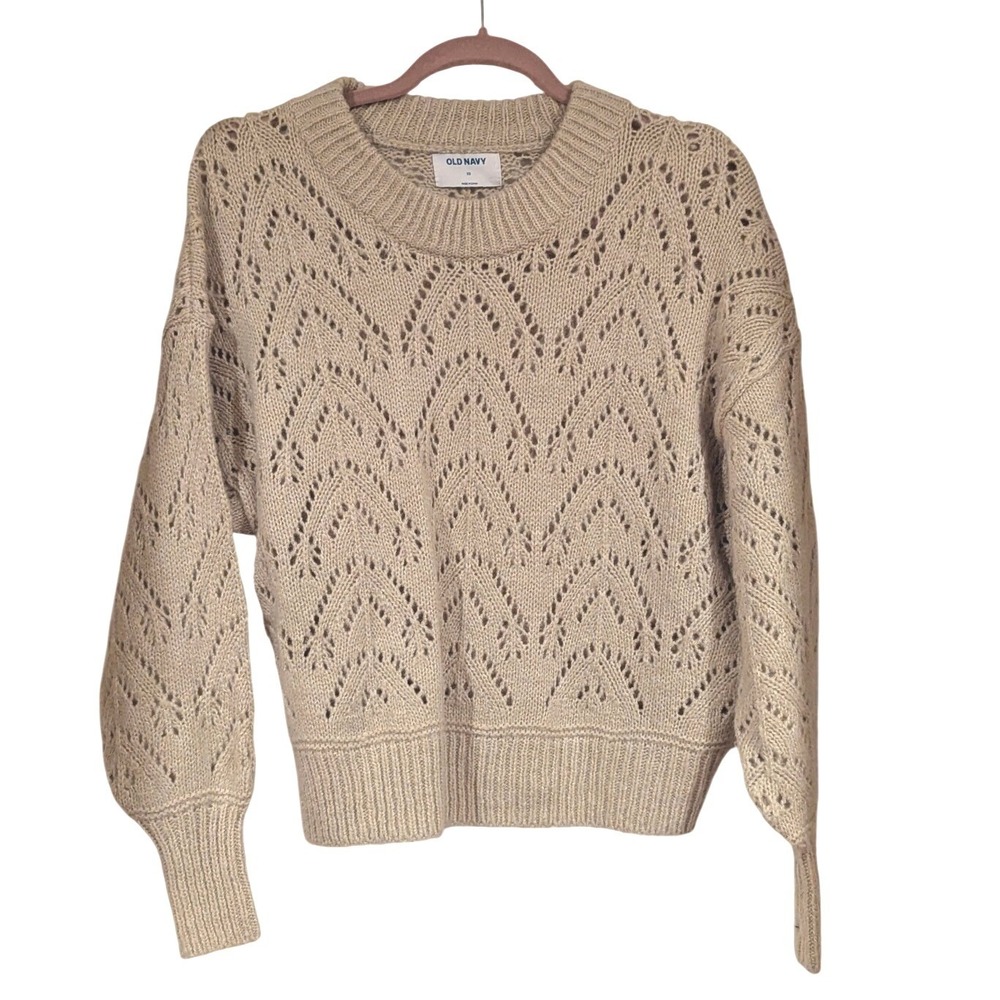 Old Navy Beige Open Knit Crewneck Sweater XS